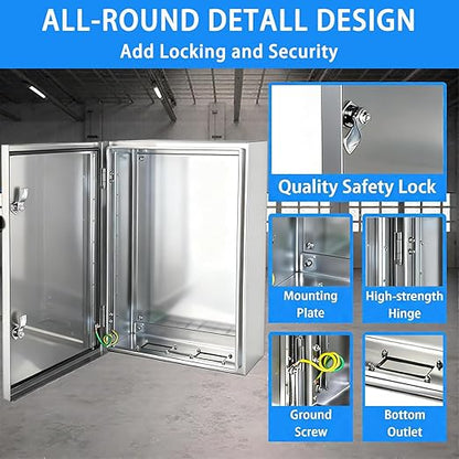 Electrical Enclosure 24x16x12, 304 Stainless Steel Enclosure IP66 Waterproof