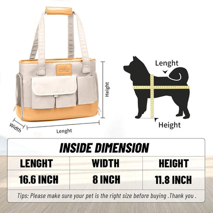 Dog Carrier, Cat Carrier, Pet Carrier, Foldable Waterproof Premium PU Leather Oxford Cloth Dog Purse, Portable Tote Bag Carrier for Small to Medium Cats and Small Dogs