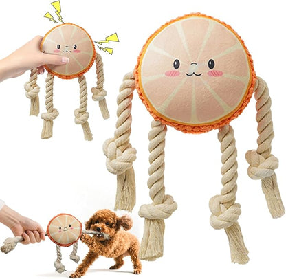 Squeaky Dog Toys Rope Dog Toys to Keep Them Busy - Tug of War Dog Toy for Boredom Plush Interactive for Small Medium Dogs-Orange