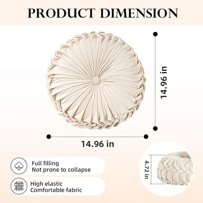 Teieas Round Throw Pillow Velvet Home Decoration Pleated Round Pillow Cushion for Couch Chair Bed Car (Apricot)