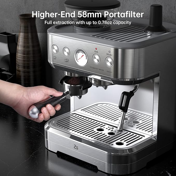 IDEALHOUSE Espresso Machine 3-in-1, Built-in Grinder and Milk Frother,