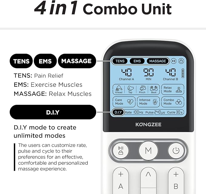 4 in 1 - D.I.Y & Tens Unit & EMS & Massage Muscle Stimulator, Dual Channel TENS