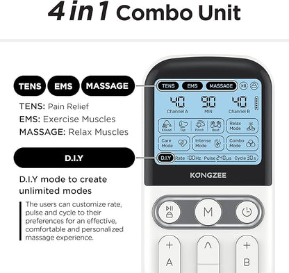 4 in 1 - D.I.Y & Tens Unit & EMS & Massage Muscle Stimulator, Dual Channel TENS
