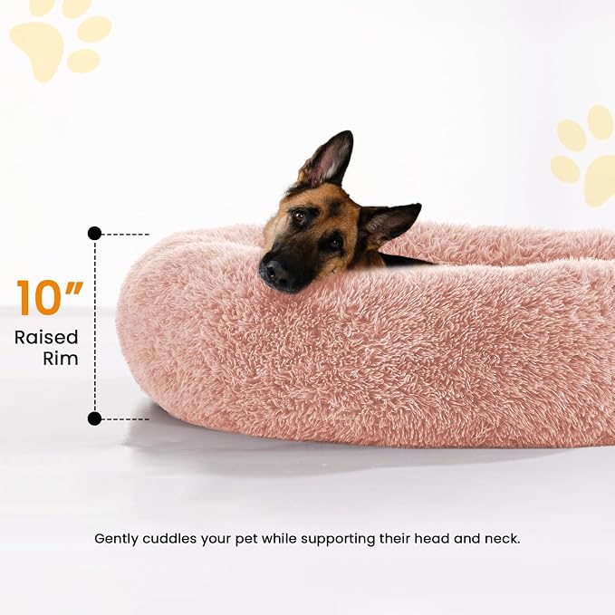 Calming Dog Bed Anti-Anxiety Donut Dog Beds for Small Medium Large Dogs,Washable Plush Fluffy Indoor Cat Kitten Round Cuddler Cushion (Pink, XX-Large)