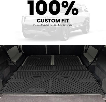 LASFIT Trunk Mat & Backrest Mats for Rivian R1S 2025 2024 2023 2022, All Weather TPE Custom Fit Cargo Liner for R1S Cargo Mat, Black, Easy to Clean
