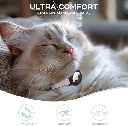 AirTag Cat Collars, Stretchy Collar with Apple AirTag Holder and Bell, Breakaway Ultra Design Elastic GPS Tracking Collars for Cats and Puppies, (7.5-12.5 Inch), Pink