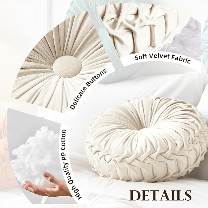 Teieas Round Pillows Velvet Pleated Circle Pillow Chair Cushion Floor Pillows Home Decorations for Home Couch Chair Bed Car Burgundy