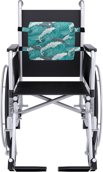 Ambesonne Sea Animals Lumbar Back Support Pillow, Wavy Ocean with Dolphins Windy Surfing Doodle Style Art Print, High Density Foam for Office Chairs Car Seats, 14" x 13", Charcoal