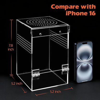 AZV Large Jumping Spider Enclosure Clouds Kit,Escape Proof Praying Mantis Habitat,Magnetic Front Door Tarantula Cribs Ventilation Spider Cage,Transparent Acrylic Reptile Tank,Bug Terrarium,Snail House