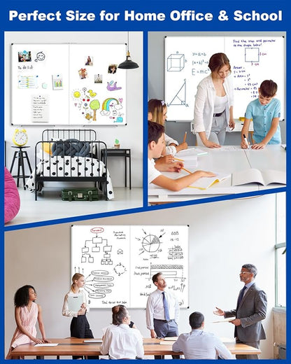 XBoard Magnetic Dry Erase Board 48 x 36 Inch, 4' x 3' Foldable White Board for Wall with Marker Tray, Silver Aluminum Frame Folding Message Presentation Board