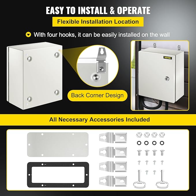 VEVOR NEMA Steel Enclosure, IP66 Waterproof & Dustproof, Outdoor/Indoor