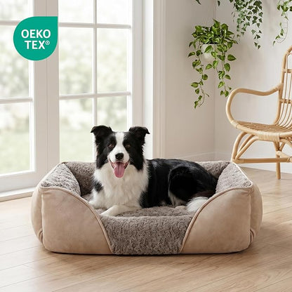 Medium Dog Bed for Large, Small Dogs - Rectangle, Washable, Orthopedic, Soft, Calming, Durable Pet Cuddler with Anti-Slip Bottom (M: 25"x21"x8")