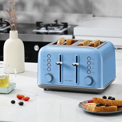 BUYDEEM DT640 4-Slice Toaster, Extra Wide Slots, Retro Stainless Steel
