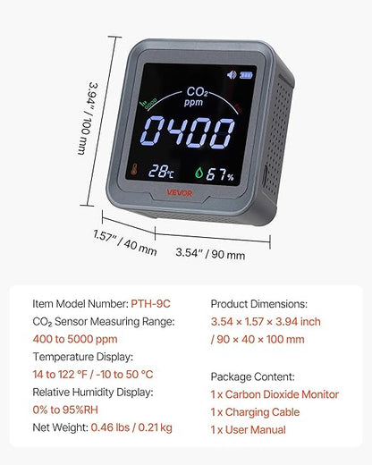 VEVOR Carbon Dioxide Monitor, CO2 Controller