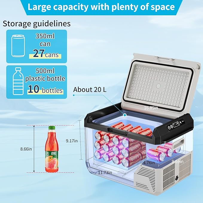 12V Car Refrigerator, 22QT Portable Freezer Compressor Cooler
