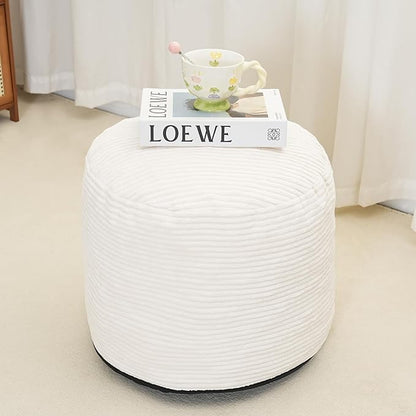 Yueyocici Pouf Ottoman Stuffed Round Modern Foam Filled Foot Rest Corduroy Poufs for Living Room Chair Decorative 20 X 15 Inches Fluffy Pouf Foot Stool Storage Ottoman, Beige