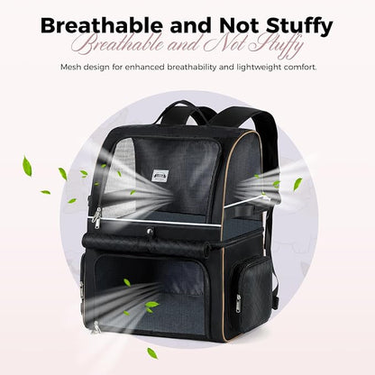 Double Cat Backpack Carrier for 2 Cats, Double-Compartment Pet Carrier Backpack for Two Small Cat or One Medium Cat, Cats Carrier Backpack Dog Carrier Backpack Fits Up to 24 Lbs,Black