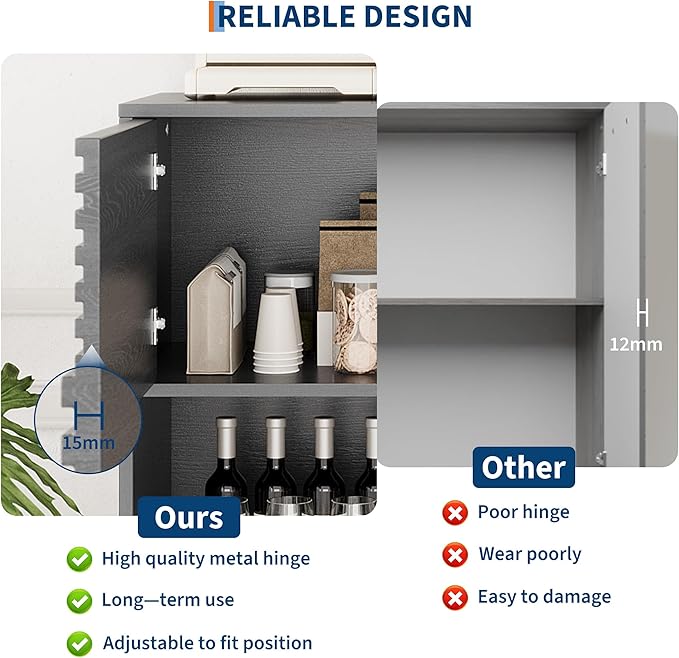 IDEALHOUSE Fluted Cabinet with Sliding Doors, Modern Wooden Storage Cabinet