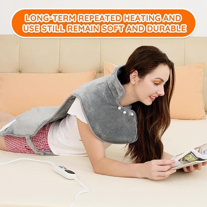 Mia&Coco Heating Pad for Neck Shoulders and Back, XL 23"x39" Soft Flannel Wrap