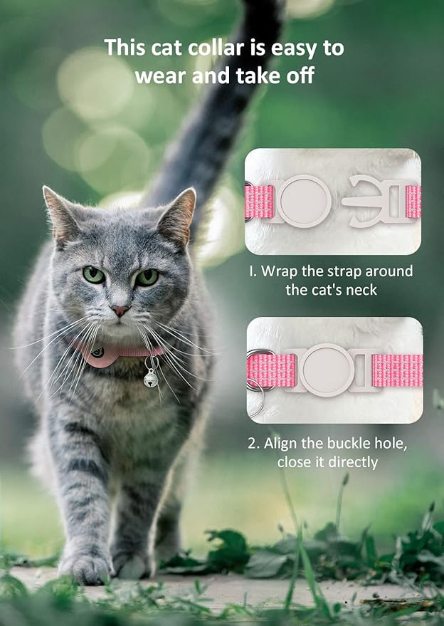 Apple AirTag Cat Collar, GPS Tracker Kitten Collar with Reflective Breakaway Holder and Bell, Lightweight for Cats & Kittens (Pink)