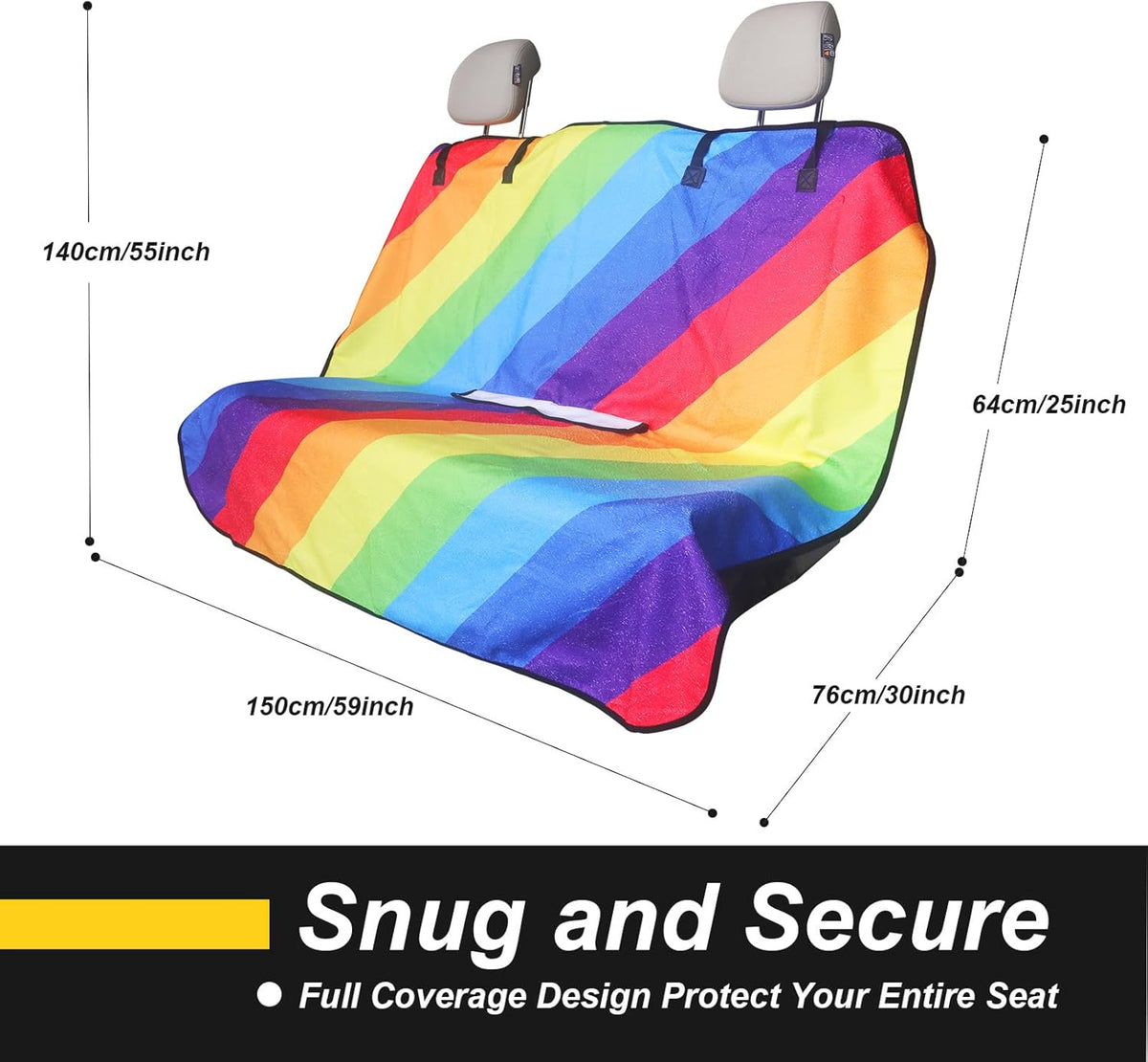 Back Seat Cover for Car Trucks Van SUV,Waterproof Rear Bench Towel Seat Covers for Dogs and Kids,Automotive Backseat Protector (Rainbow)