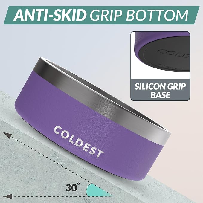 Coldest Dog Bowl - Anti Rust Metal, Non Slip, 3 Layers Insulated Stainless Steel Dog Bowls - Spill Proof & Heavy Duty - Water Bowl for Dogs, Cats & Pets, Dish Washer Safe (64 oz, Galaxy Purple)