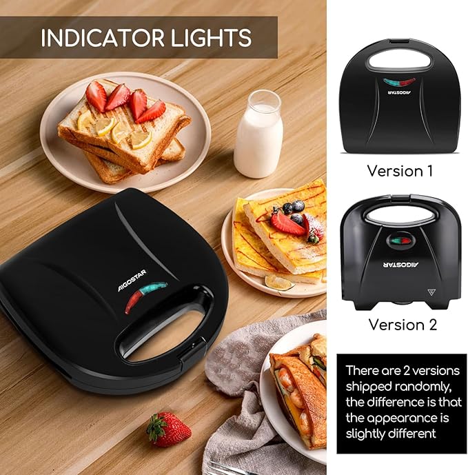 Aigostar Sandwich Maker with Non-stick Deep Grid Surface