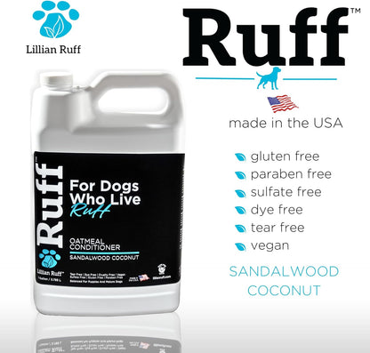 Ruff by Lillian Ruff Sandalwood Coconut Oatmeal Conditioner for Dogs – Moisturize & Soothe Dry Itchy Skin, Promote Healthy Coat, Tear-Free, Sulfate-Free, Paraben-Free, Made in USA (Gallon)