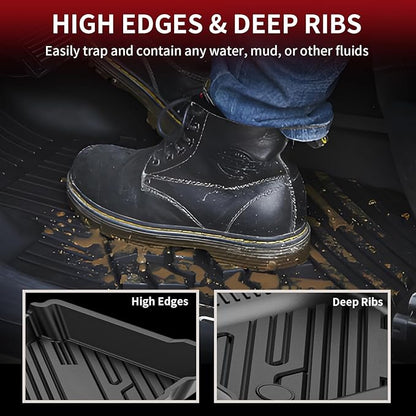 LASFIT Floor Mats for Ford Edge 2015-2024 SE/SEL/SEL Plus/Sport/ST/ST-Line/Titanium, Custom Fit TPE Car Floor Liners, 1st & 2nd Row All Weather Protector, 3pcs Black