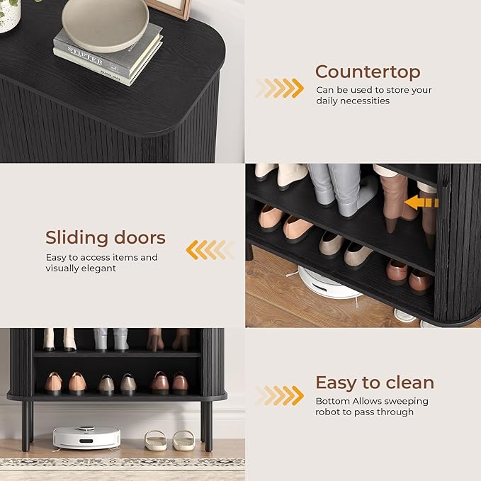 Shoe Storage Cabinet with Adjustable Shelves, 6-Tier Mid-Century Modern Shoe