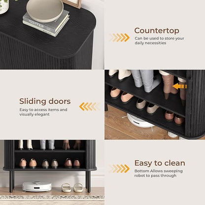 Shoe Storage Cabinet with Adjustable Shelves, 6-Tier Mid-Century Modern Shoe