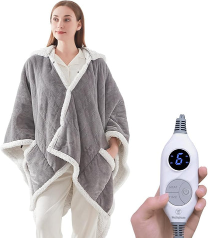 Westinghouse Wearable Heated Throw Blanket, Electric Heated Wrap Poncho Shawl