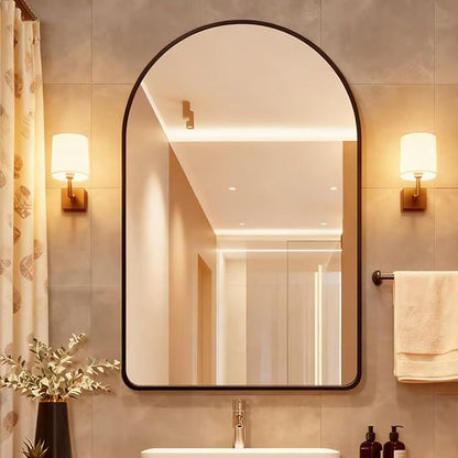 24x36 Inch Premium Black Arched Tempered Glass Mirror Shatter Resistant No