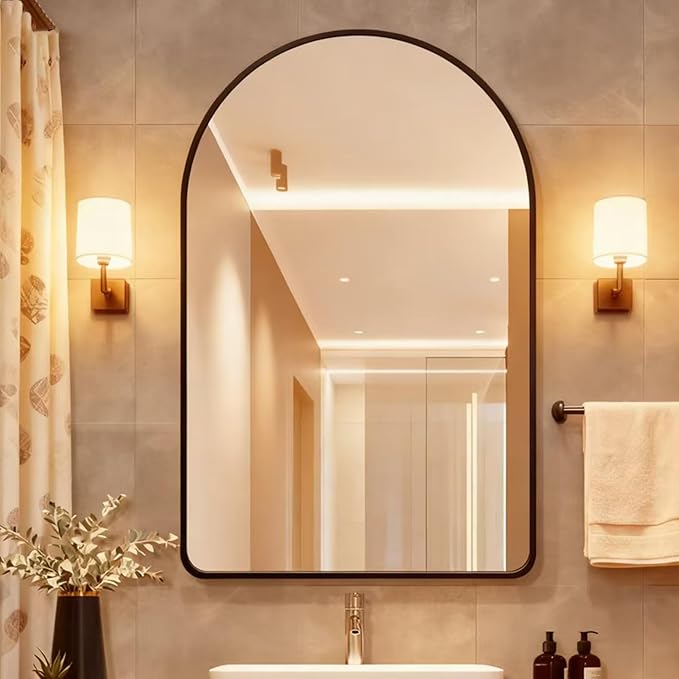 26x38 inch Black Tempered Glass Large Arched Mirror