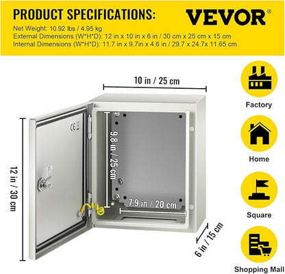 VEVOR NEMA Steel Enclosure, IP66 Waterproof & Dustproof, Outdoor/Indoor