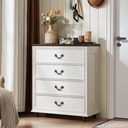 24" Wide Farmhouse Nightstand Set of 2, 37" Tall Rustic Chests of Drawers w/ 4 Solid Wood Feet, Farmhouse Furniture Series for Living Room,Bedroom,White