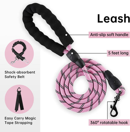 IVY&LANE No Pull Dog Harness with Leash Set, Reflective No Choke Pet Vest,Adjustable Oxford Dog Vest Harness with Easy Control Handle for Large Dogs (Checkered Pink,L)