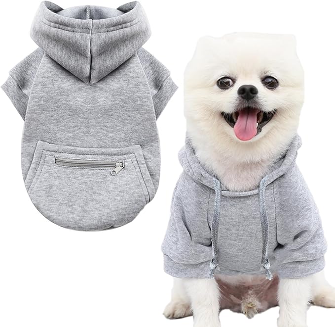 Jecikelon Winter Dog Hoodie Sweatshirts with Pockets Warm Clothes for Small Dogs Chihuahua Coat Puppy Custume Clothing (Large, Y02-Grey)
