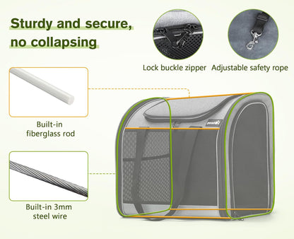 Pecute Cat Backpack with Widened Interior Space, Upgraded Dog Backpack Carrier with Various Ways to Carry, Pet Backpack with Breathable Mesh, Pet Travel Carrier with Soft Padded, Reinforced Support