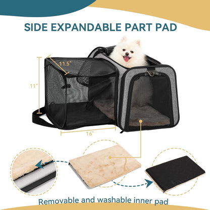 Petsfit Expandable Pet Carrier for Cat Or Puppy Up to 18 Pounds, Square Extension Add More Space, Washable Soft Pet Carrier for Home Outdoor Travel, 19"X12" X12" Gray