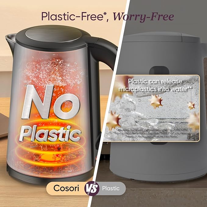 Cosori Electric Kettle, No Plastic Inner Lid, Filter & Spout, Stainless Steel