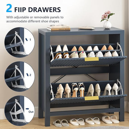 Shoe Cabinet Storage for Entryway, Fluted Shoe Cabinet