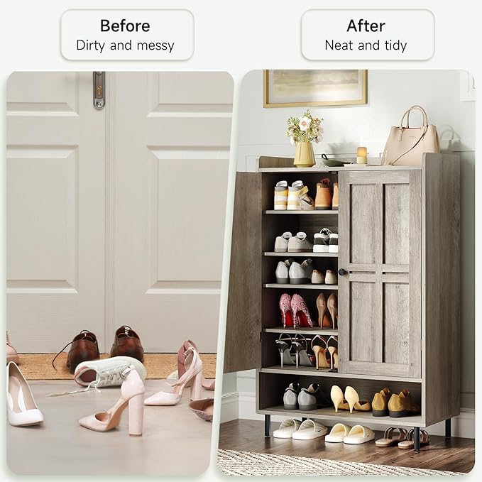 ONBRILL Shoe Cabinet with Cross Molding Doors, 6-Tier Shoe Storage Cabinet with