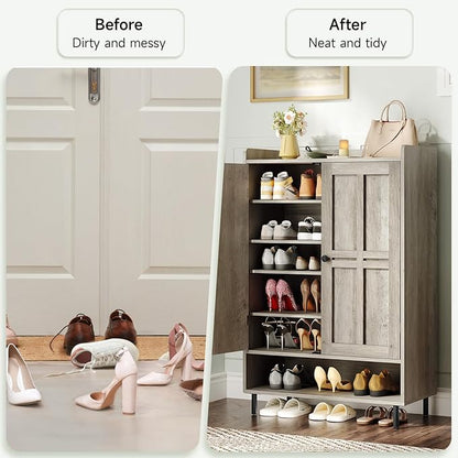 ONBRILL Shoe Cabinet with Cross Molding Doors, 6-Tier Shoe Storage Cabinet with