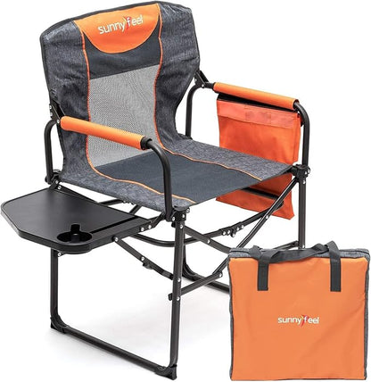 SUNNYFEEL Camping Directors Chair, Heavy Duty,Oversized Portable Folding Chair with Side Table, Pocket for Beach, Fishing,Trip,Picnic,Lawn,Concert Outdoor Foldable Camp Chairs