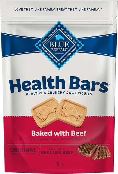 Blue Buffalo Health Bars Crunchy Dog Biscuits, Oven-Baked With Natural Ingredients, Beef, 16-oz Bag