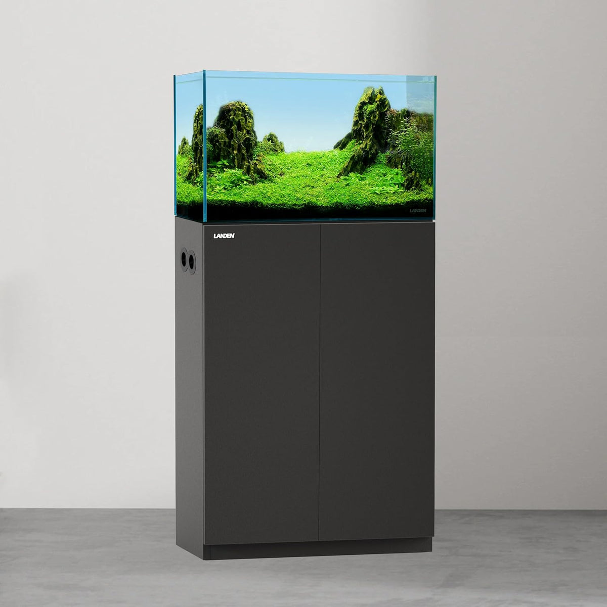 LANDEN Aquarium Wooden Stand and Cabinet for up to 16 Gal Tank, Fish Reptile Sea Salt WaterTank Stand, Nano Foam Leveling Mat Included, W23.6xD11.8xH31.5 in, Wooden Matte Black Painted(Stand Only)