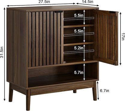 Shoe Cabinet with Slatted Doors, 4 Tier Freestanding Shoe Cabinet Storage