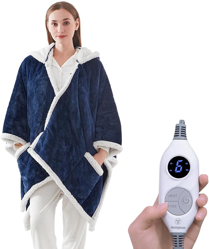 Westinghouse Wearable Heated Throw Blanket, Electric Heated Wrap Poncho Shawl