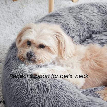 Western Home Calming Donut Small Medium Pet Dog Bed Washable,27" Navy Grey | Fluffy Faux Fur Round Cuddler,Anti-Anxiety,Anti-Slip Bottom,Plush Pet Dog Beds for Small Medium Sized Dogs,Up to 35 LBS